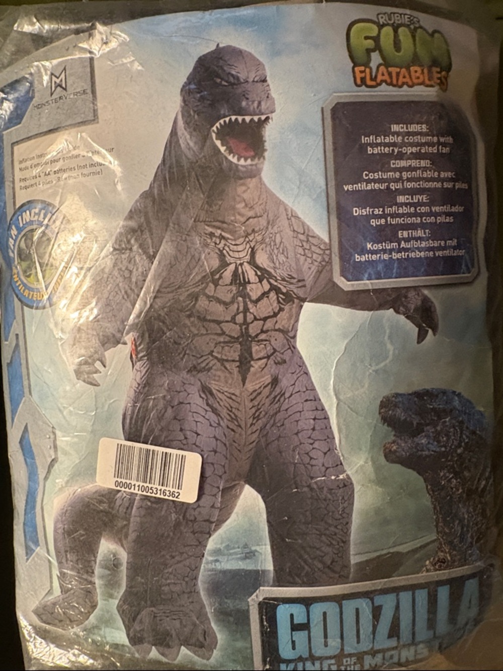 Rubie's Fun Flatables Godzilla Inflatable Costume - Kids Medium Age 6+